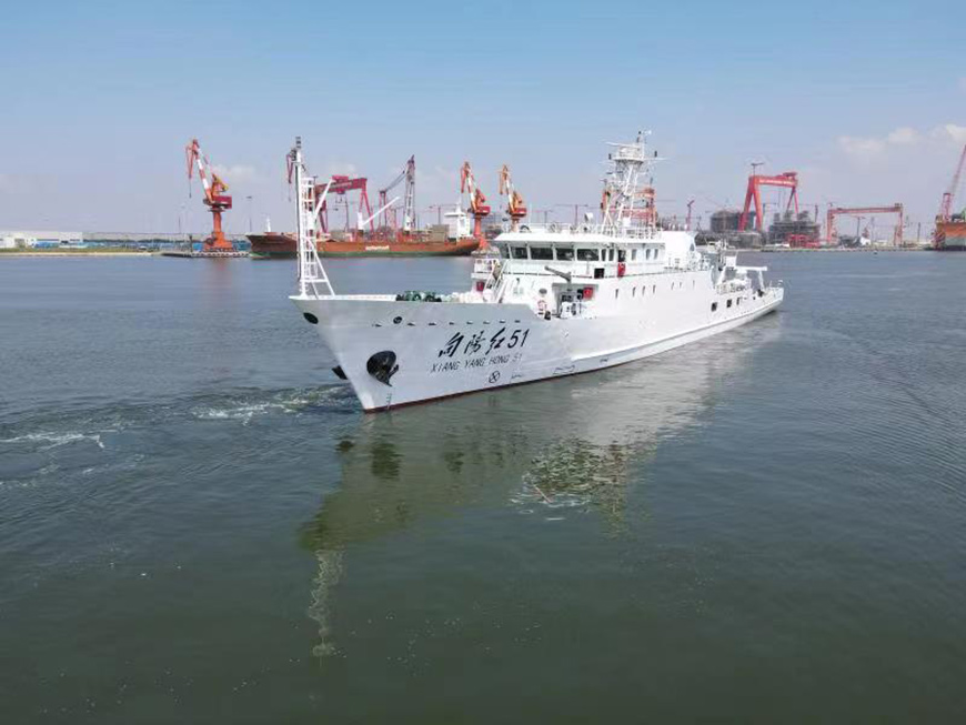 海洋科考船“向陽紅51”號在天津交付。天津港保稅區供圖