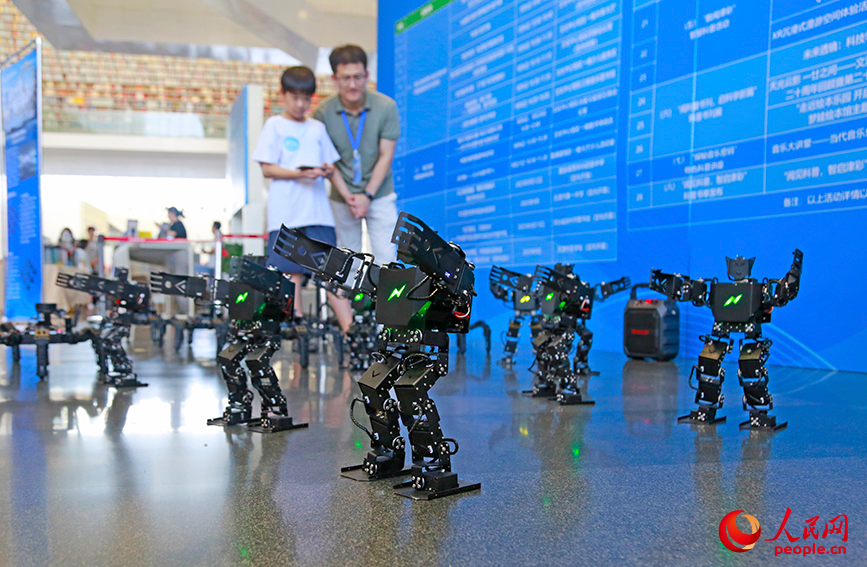 小读者操控机器人编队。人民网记者 崔新耀摄