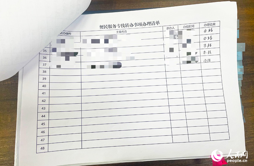 圖為《便民服務專線轉辦事項辦理清單》。人民網記者 唐心怡攝