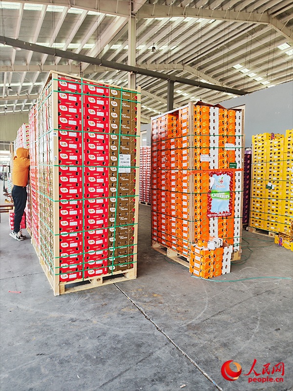 水果售賣區，水果禮盒正待出貨。人民網記者 郭維瑾攝