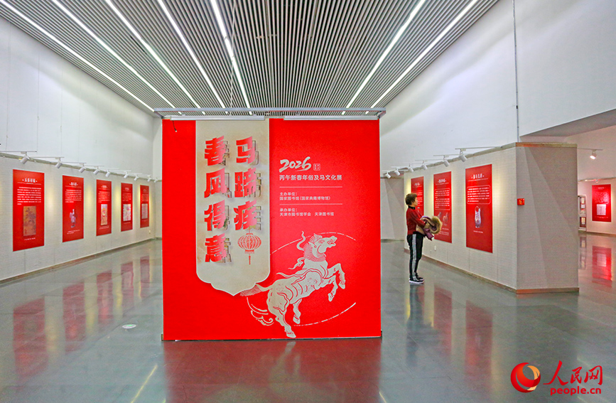 读者在天津图书馆参观“丙午新春年俗及马文化展”。人民网记者 崔新耀摄