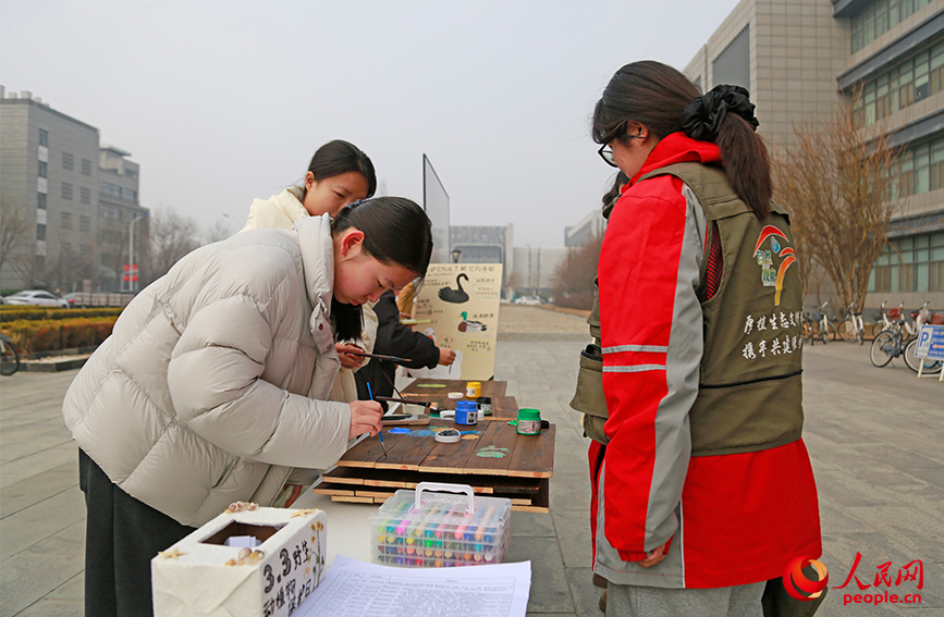 學生繪制動植物保護宣傳板。人民網記者 崔新耀攝