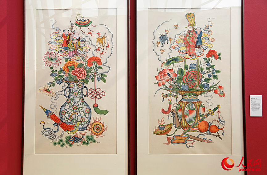 杨柳青木版年画《福寿平安》。人民网记者 崔新耀摄