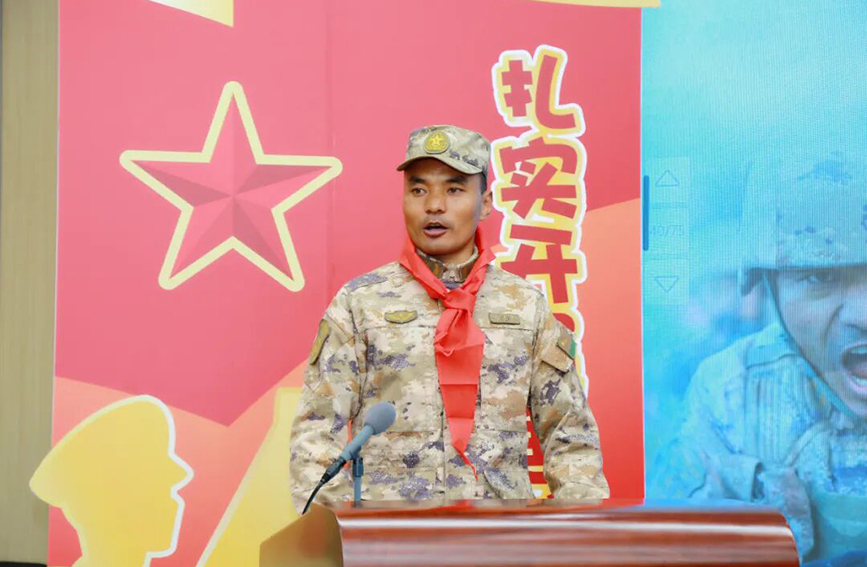 天津市和平区“城连共建”边防连队战士次罗布作宣讲。受访单位供图